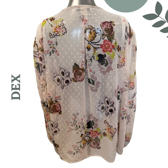 🛍️3/$40 DEX Sheer Floral Open | Tie Front Tassel Top | Boho Romantic Cream | 2X - Picture 4 of 9